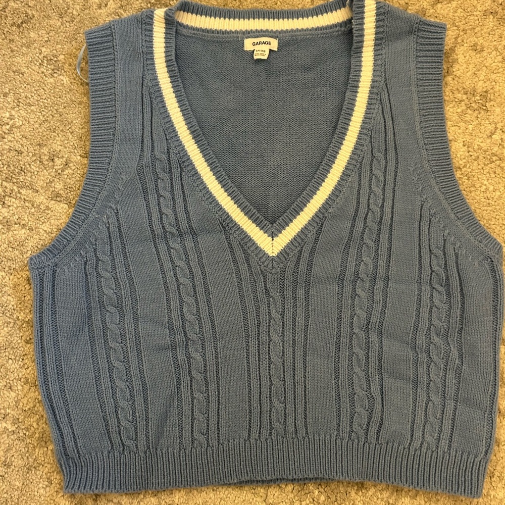 Garage Blue/White Cropped Sweater Vest